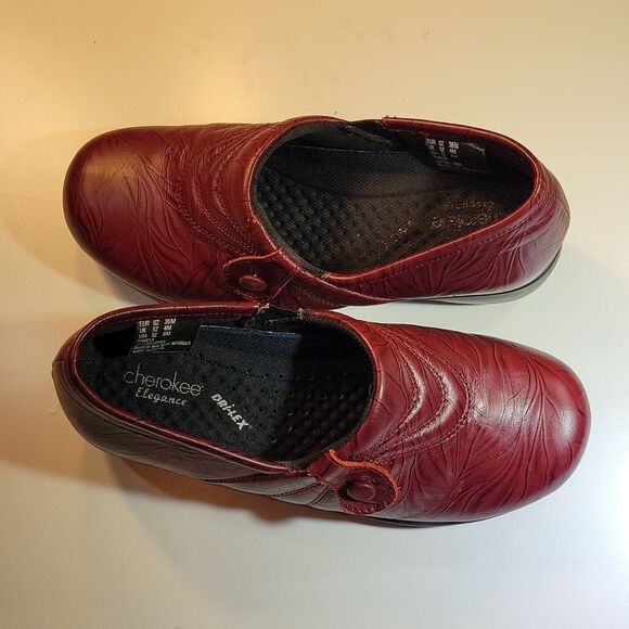 CHEROKEE ELEGANCE DRI-LEX BURGUNDY WOMEN"S CLOG STYLE SLIP RESISTANT ROUND TOE - Picture 4 of 14